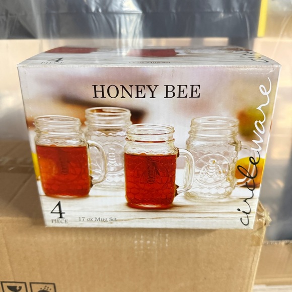 Circleware Glass Mason Jars, Set of 4, 17 oz, Honey Bee Mugs - Picture 2 of 6